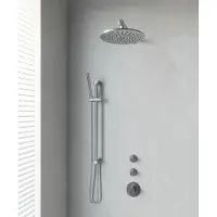 Brauer Brushed Edition thermostatische inbouw regendouche SET 14 met 30 cm douchekop en rechte muurarm en staaf handdouche en doucheslang en geïntegreerde glijstang RVS geborsteld PVD