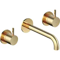 Hotbath Wastafelmengkraan cobber inbouw 2-hendel gebogen 18 cm gepolijst messing living colours