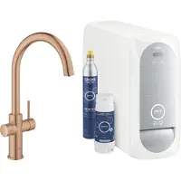 GROHE Blue Home Keukenkraan - C-uitloop - 1-gats - filterfunctie - plat licht en bruisend water - brushed warm sunset (koper) 31455DL1