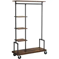 Nancy's Industrieel Hurricane Kledingrek op Wieltjes - Kapstokken - Kledingstang - Kledingrekken - Vintage - 4 Wielen - 5 Legplanken - Bruin/Zwart - 103,5 x 40 x 174,5 cm