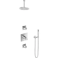 Hotbath IBS 2 Get Together Inbouw Doucheset Laddy Vierkant - Chroom - Met Staafhanddouche - 20cm Hoofddouche - Met Plafondbuis 15cm - Zonder Glijstang - Kranen, Douchekranen, Douchesets, Inbouw
