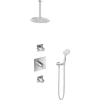 Hotbath IBS 2 Get Together Inbouw Doucheset Laddy Vierkant - Chroom - Met Ronde 3 Standen Handdouche - 25cm Hoofddouche - Met Plafondbuis 30cm - Kranen, Douchekranen, Douchesets, Inbouw douchesets
