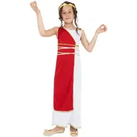 Generique Griekse schone lady jurkje (rood, wit en goud, M (7-9 jaar / 130-143 cm))