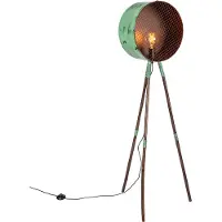 QAZQA Vintage vloerlamp op bamboo driepoot groen met koper - Barrel