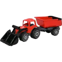 Plasto Tractor met Voorlader en Aanhanger Rood 57 cm - Speelgoedvoertuig - Complete Set - Grote Tractor - Stevig Kunststof - Gemaakt in Finland - Vanaf 1 Jaar