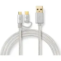 Nedis Premium Micro USB + USB-C naar USB-A combikabel - USB2.0 - tot 3A / aluminium - 1 meter