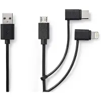 Nedis ccgp60620bk10 3-in-1 sync and charge-kabel usb-a male - micro b male / type-c male / apple lightning 8-pins male 1,0 m zwart