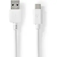 Nedis USB 3.2 Gen 2 | USB-A-stekker | USB-C-stekker | 60 W | 10 Gbps | vernikkeld | 1,00 m | rond | PVC | wit | doos