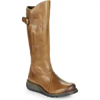 Fly london Dames Camel Brown MOL 2 Leren Wedgesleekte Kniehoge Laarzen met Ritssluiting