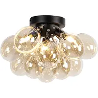 QAZQA Slimme plafondlamp zwart met amberkleurig glas 3-lichts incl. Zigbee G9 - Uvas