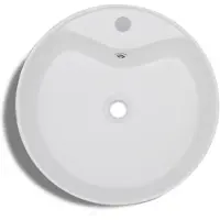 vidaXL Wasbak met overloop, keramiek, rond, wit
