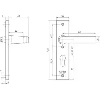 Nemef 3251 FP Ls Beslag kortschild rechthoekig | Blok kruk-knop | beslagset | geveerd | krukstift 8mm | F1 aluminium | PC55-PC55 | draairichting links - 9325106552