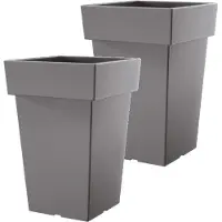 Prosperplast Bloempot Hoog Vierkant Lofly Square 19x19x29cm STEENGRIJS Prosperplast / 2 STUKS ! /