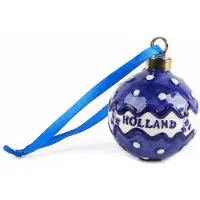 Matix Kerstbal met witte stippen Holland Matix 1 stuk Keramiek Delfts blauw
