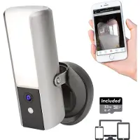 SecuFirst Slimme Draadloze IP Camera met geïntegreerde Dimbare Buitenlamp van Secufirst, Bewegingssensor, nachtzicht, Melding op App, WiFi of LAN, geen verbogen kosten, Inclusief Micro SD Kaart