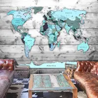 Karo-art Fotobehang - Wereldkaart blauwe continenten