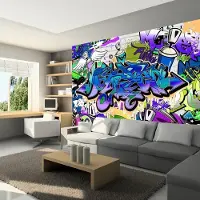 Karo-art Fotobehang - Graffiti: Chaos in Violet
