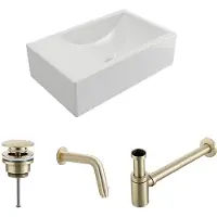 Plieger Houston fonteinset met witte fontein links en gouden inbouwkraan
