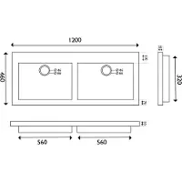 Wiesbaden B dubbele meubelwastafel 120x46x5 zonder kraangaten hardsteen zwart