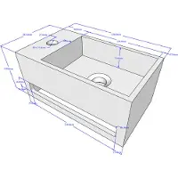 Wiesbaden Julia fonteinbak 35.6x20.3x15.9cm met handdoekhouder kraangat links solid surface wit
