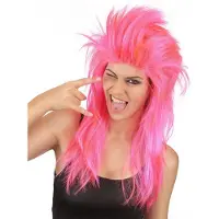 Vegaoo - Roze punk rock pruik voor vrouwen - Fluo - One Size