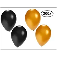 Partyxplosion Ballonnen helium 200x zwart en goud - Black and gold party festival thema feest