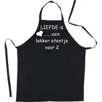 Kariban Mijncadeautje Schort Liefde is een etentje voor 2 - Mooie - grappige - leuke Keukenschort - Zwart