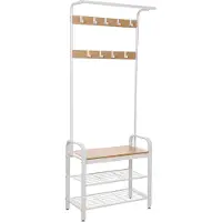 Nancy's Staand Garderoberek met Kapstok - Schoenenrek en Bank - Vintage Industrieel - Kapstokken - Bruin / Crème - 72 x 33,7 x 183 cm