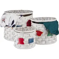 Relaxdays bamboe wasmand set - 3 stuks - opbergmand - mand met deksel - opbergkist wit