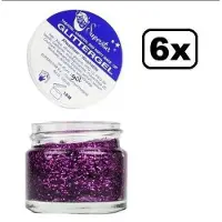 Thema party 6x Gel superstar glitterpaars (huid&haar) 15 ml