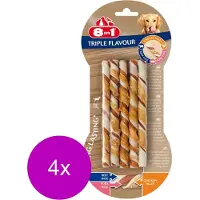 8In1 Delights Twisted Sticks Triple Flavour - Hondensnacks - 4 x Kip Varken Rund 70 g 10 stuks