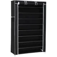 Songmics Schoenenrek van stof en metaal / Geschikt voor 40 paar schoenen / Dicht te ritsen / Stofvrij / 160 cm hoog - Zwart