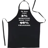 Kariban Mijncadeautje Schort - 2% schattig 98% vrijgezel - opdruk wit - mooie en exclusieve keukenschort - zwart