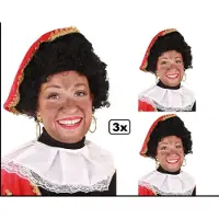 Thema party 3x Roetveeg piet pruik met verstelbare kap - Pietenpruiken