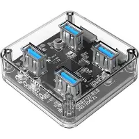 ORICO USB-A Hub - 4x USB-A - Extra poort voor Voeding - USB 3.2 Gen 1 - 0,3 meter - Transparant