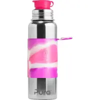 Pura Sportfles 850 ml - Drinkfles - Bidon - Plasticvrij - Roest Niet - Vaatwasserbestendig - Inclusief Sportsleeve en Sportdop - Top is Verwisselbaar - Veelzijdig - Roze Swirl