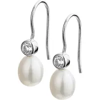 Trendjuwelier huiscollectie Oorhangers Franse Haak Parel En Zirkonia Zilver Gerhodineerd Glanzend 24.5 mm x 7.5 mm