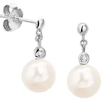 Trendjuwelier huiscollectie Oorhangers Parel En Zirkonia Zilver Gerhodineerd Glanzend