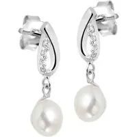 Trendjuwelier huiscollectie Oorhangers Parel En Zirkonia Zilver Gerhodineerd Glanzend 21 mm x 7 mm