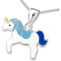 Montebello Princess Ketting Unicorn Blue - Meisjes - 925 Zilver - Epoxy - Eenhoorn - 19 x 14 mm - 38 cm