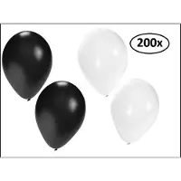 Partyxplosion Ballonnen helium 200x zwart en wit - ballon helium lucht black and white festival gangster maffia feest party