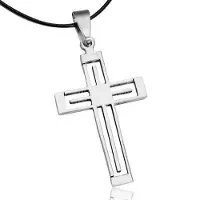 Montebello Ketting Keo - Heren - Staal - Leer - Kruis - 45 cm