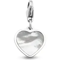 CO88 Collection Stalen hanger - 15mm - Bedel - Charm - Hart - Parelmoer - Zilverkleurig - 8CH-00004