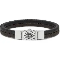 Silk Jewellery - Zilveren Armband - Chevron - 157BBR.21 - bruin/zwart leer - Maat 21