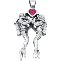 MOOYE ® - Collectie Zilveren Duik buddypaar met rood hart kettinghanger