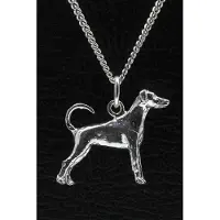 MOOYE ® - Collectie Zilveren Dobermann oren ongecoupeerd met staart ketting hanger - groot