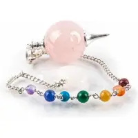 Yogi & Yogini Pendel rozenkwarts bol & chakraketting - 4.5 cm - 24 g
