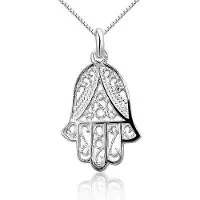 Montebello Ketting Ghamsa - 925 Zilver Gerhod.- Fatima - 15x25mm - 45cm