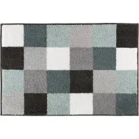 Casilin Badmat Antislip 60x90cm Blocks - Waterabsorberende Badkamermat - Wasbaar en Sneldrogend - Voor Douche en Bad - Hoogpolig - Acryl - Rechthoek - Blauw, Grijs