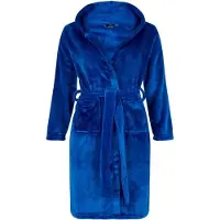 Badrock Kinderbadjas fleece - capuchon badjas kind - kobalt blauw - ochtendjas flanel fleece- maat 134/140